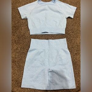 Blue Workout Set- Short Sleeve and Biker Shorts